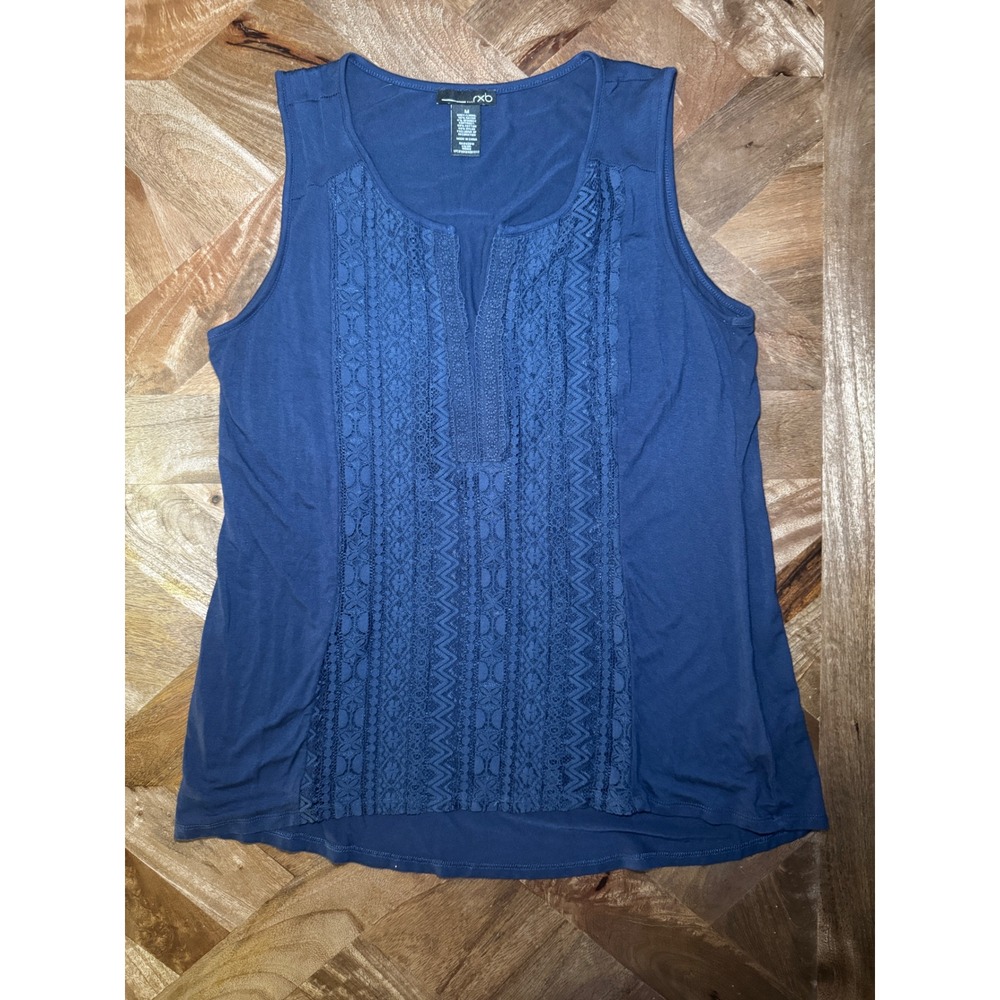 rxb Navy Crochet Lace Front Split Neck Sleeveless Boho Fairy Tank Top Medium